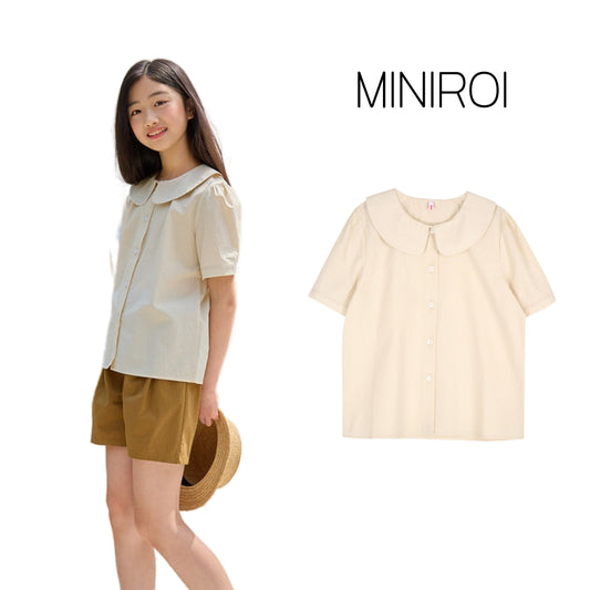 MINIROI 丸襟 半袖 ブラウス 女の子 小学生 制服風 ショート丈 風通し良い 春夏 涼しい おしゃれ かわいい 韓国子供服 110cm 120cm 130cm 140cm 150cm