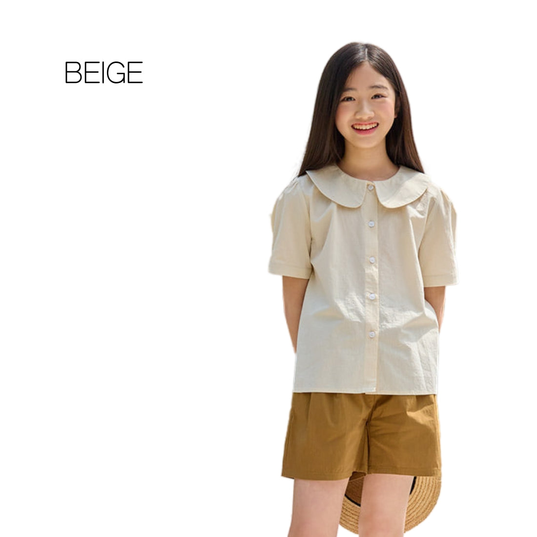 MINIROI 丸襟 半袖 ブラウス 女の子 小学生 制服風 ショート丈 風通し良い 春夏 涼しい おしゃれ かわいい 韓国子供服 110cm 120cm 130cm 140cm 150cm