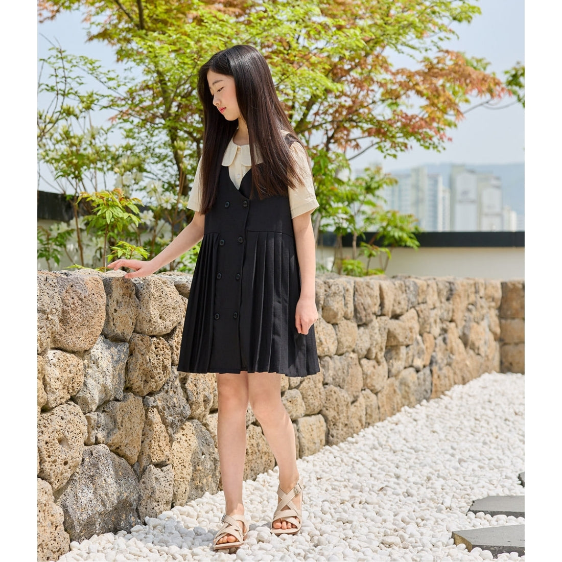 MINIROI 丸襟 半袖 ブラウス 女の子 小学生 制服風 ショート丈 風通し良い 春夏 涼しい おしゃれ かわいい 韓国子供服 110cm 120cm 130cm 140cm 150cm