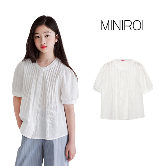 MINIROI ガールズ ブラウス 白 半袖 ふんわり バルーン袖 春夏 おしゃれ かわいい カジュアル フォーマル 小学生 中学生 韓国子供服 110cm 120cm 130cm 140cm 150cm