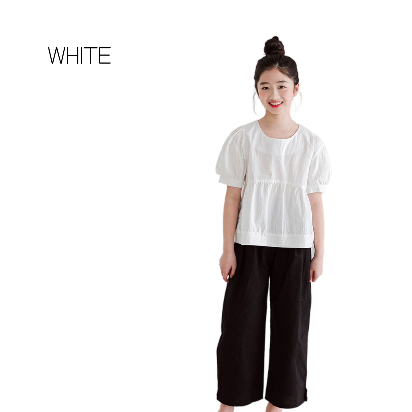 MINIROI ガールズブラウス 白 ナチュラル 半袖 ふんわり袖 パフ袖 涼しい 春夏 お出かけ着 かわいい コットン 韓国子供服 110cm 120cm 130cm 140cm 150cm