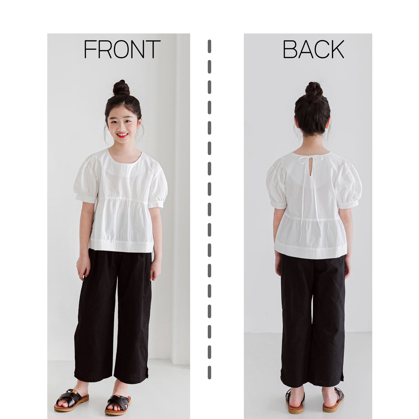 MINIROI ガールズブラウス 白 ナチュラル 半袖 ふんわり袖 パフ袖 涼しい 春夏 お出かけ着 かわいい コットン 韓国子供服 110cm 120cm 130cm 140cm 150cm