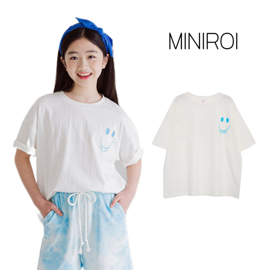 MINIROI コットン100％ 薄手 半袖 Tシャツ 女の子 春夏 スマイルワンポイント さわやか ふんわり ゆったり おしゃれ かわいい 韓国子供服 110cm 120cm 130cm 140cm 150cm