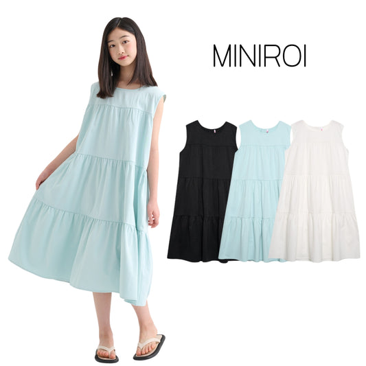 MINIROI ノースリーブ ワンピース ミモレ丈 女の子 春夏 涼しい 軽やか 無地 おしゃれ 快適 さらさら かわいい 韓国子供服 110cm 120cm 130cm 140cm 150cm