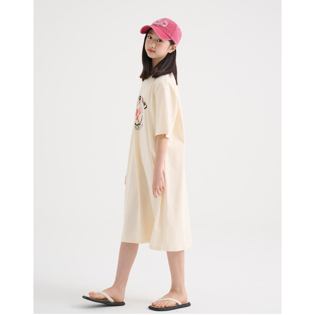 MINIROI Tシャツワンピース 女の子 ひざ丈 六分袖 ダボっと ゆったり 春夏 カジュアル 楽ちん ルームウェア おしゃれ かわいい 韓国子供服 110cm 120cm 130cm 140cm 150cm