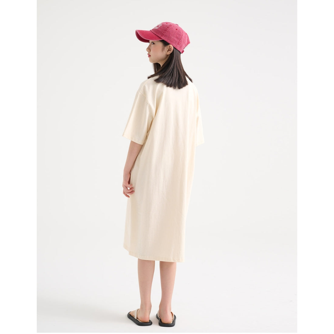 MINIROI Tシャツワンピース 女の子 ひざ丈 六分袖 ダボっと ゆったり 春夏 カジュアル 楽ちん ルームウェア おしゃれ かわいい 韓国子供服 110cm 120cm 130cm 140cm 150cm