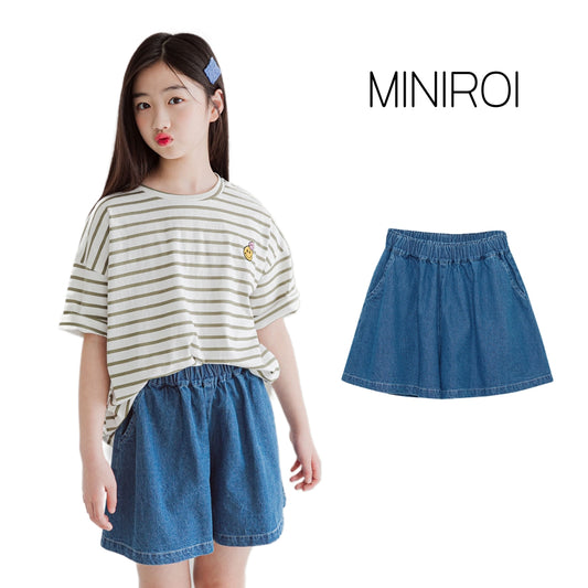 MINIROI ガールズ デニム ハーフパンツ キュロット コットン100％ 春夏 快適 かわいい ウエストゴム ポケット付き 女の子 韓国子供服 110cm 120cm 130cm 140cm 150cm