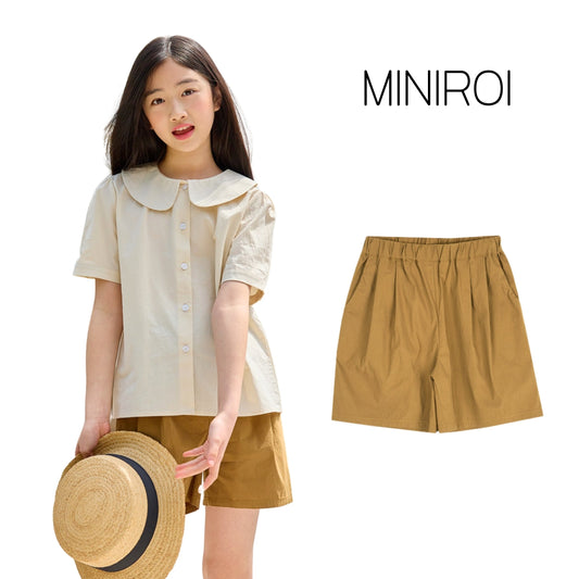 MINIROI きれいめ ショートパンツ 女の子 ウエストゴム 太もも丈 大人見え 春夏 すっきりシルエット おしゃれ かわいい 韓国子供服 110cm 120cm 130cm 140cm 150cm